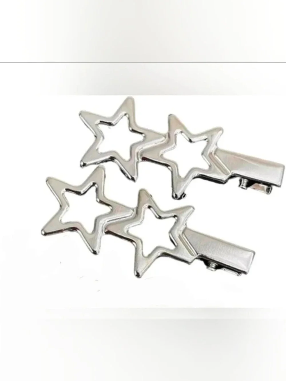 2pc Y2K Aesethic Silver Stars Hair Clips BNIB